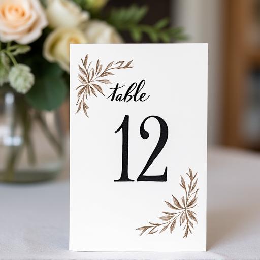 Número de mesa para boda escrito a mano con caligrafía.